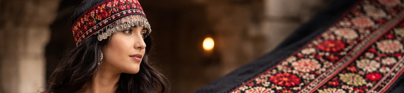 Alhaifawi | Woman wearing traditional embroidered clothing with a blurred background